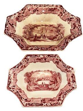 Vintage Mason's Vista Pink Ironstone Sweet Dish Set of 2 - Made in England